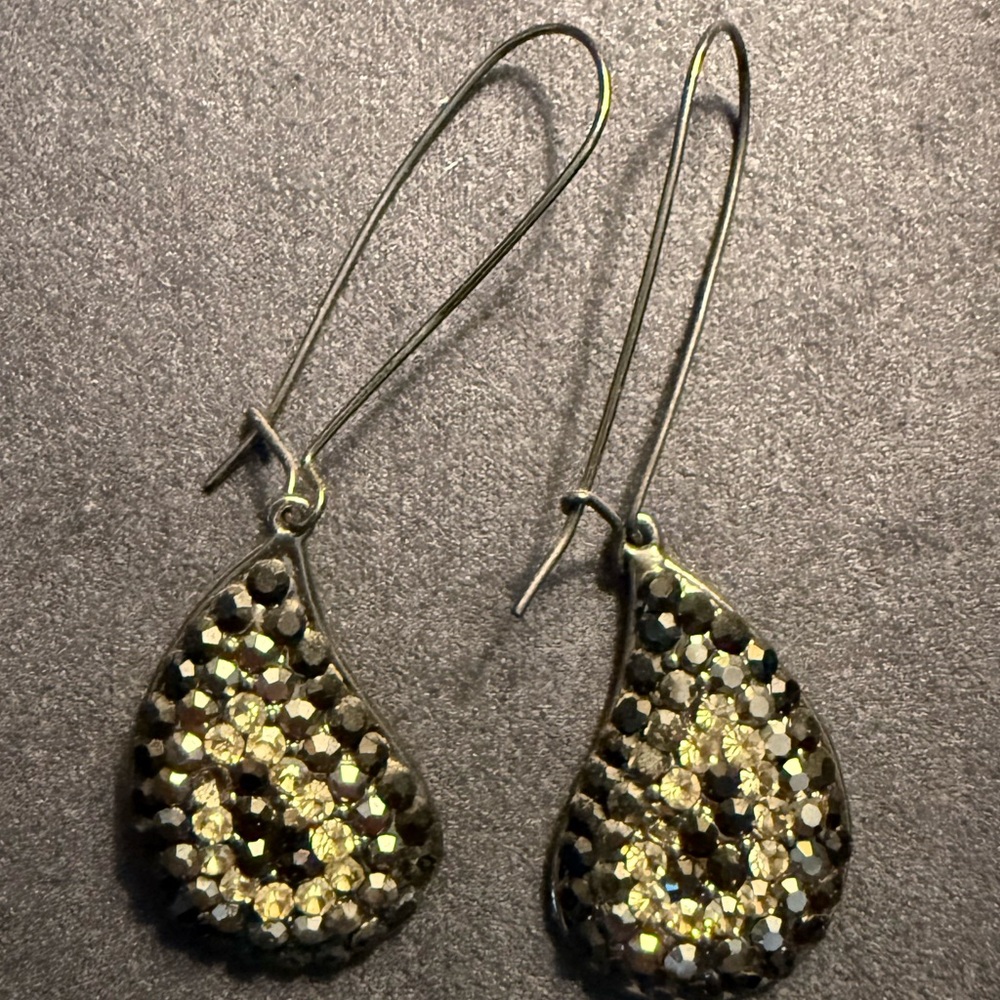 Silver, gray & black -Tone Teardrop Crystal Dangle Earrings - Women Jewelry